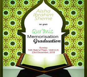 Invitation card to Aisha's graduation