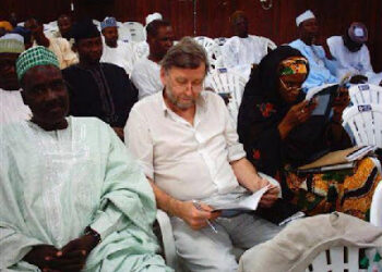 Photograph by Abdalla Uba Adamu shows Prof. Last at the conference on preservation of Arabic manuscripts, in Kaduna last year